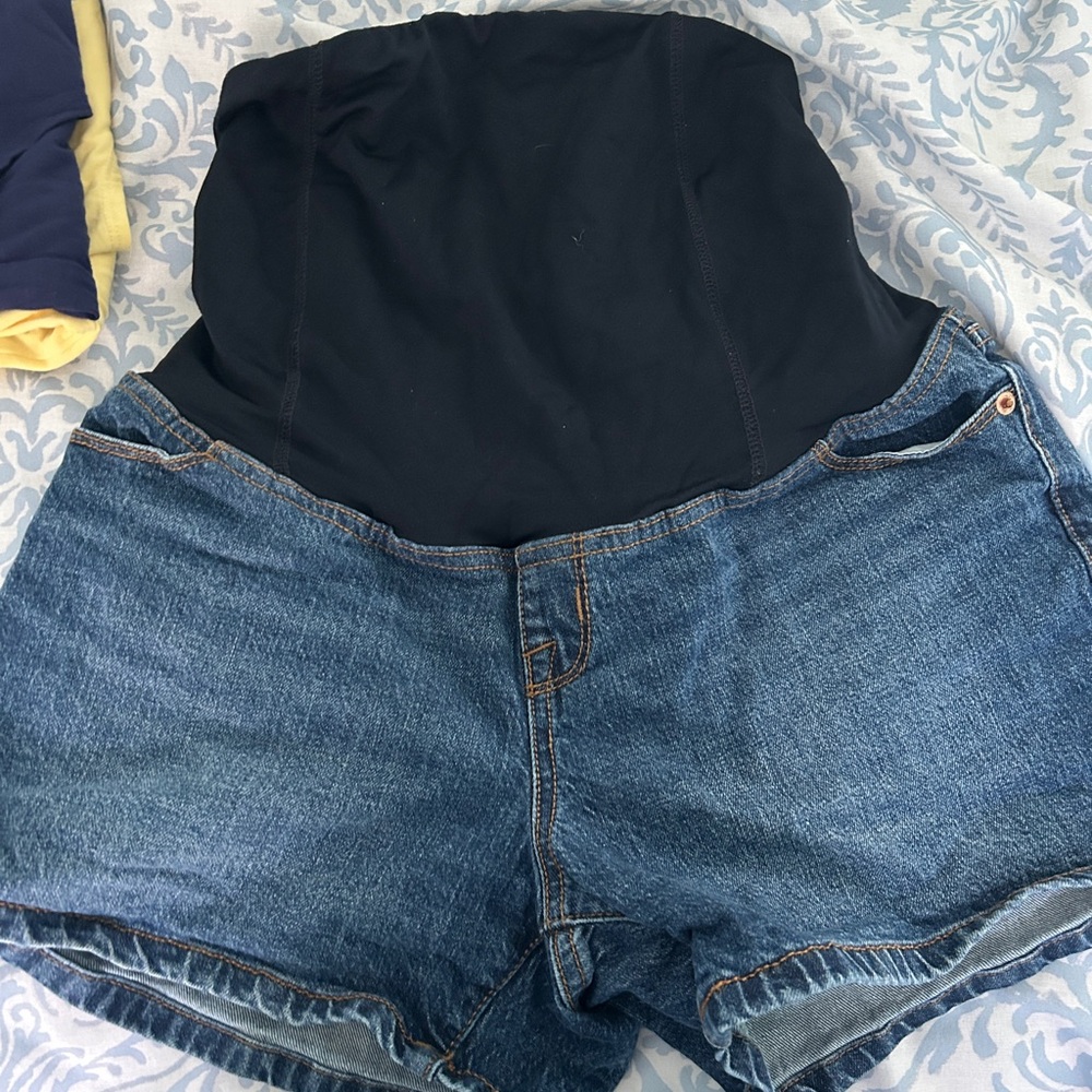 2/$15 Isabel Maternity Denim Shorts with Black Stretch Panel